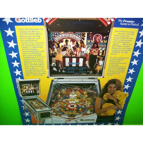 Hot Shots Pinball Flyer Original NOS Vintage Retro Game 1989 Carnival Theme Art - Picture 5 of 5